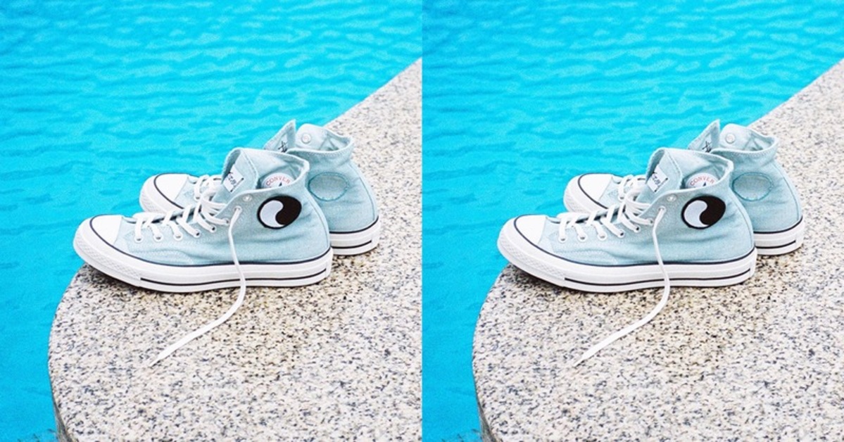 The Converse Chuck 70 Hi by Stüssy in Baby Blue are Decorated with the